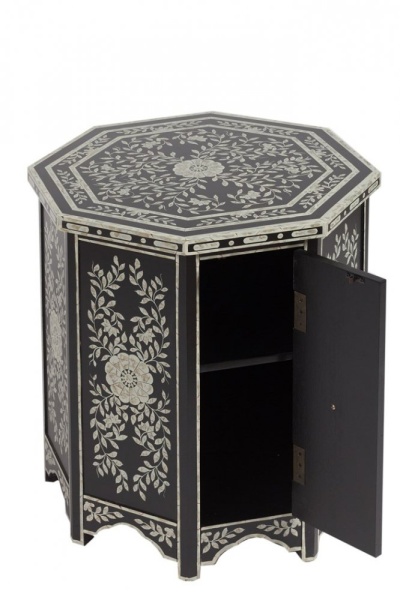 Приставной столик черный с дверцей и ручной росписью 56 см Poetisa