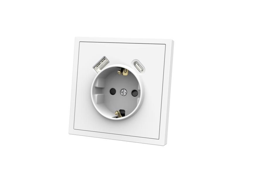 Розетка SCHUKO с USB и разъёмом Type-C без рамки WHT