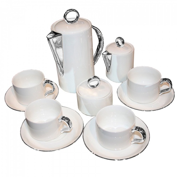 Чайный сервиз  Bure белый, серебро 11 предметов